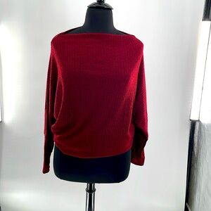 White Birch Burgundy Ribbed Boatneck Lightweight Sweater 1X-3X